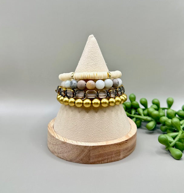 Amazonite Neutral/Gold 4pc Adult Bracelet Stack