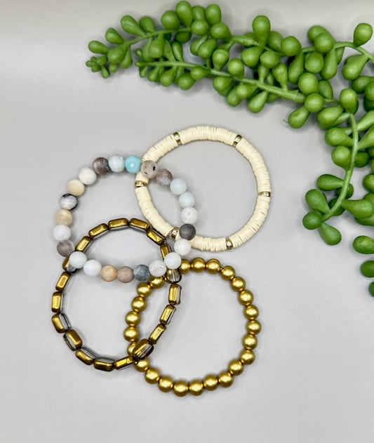 Amazonite Neutral/Gold 4pc Adult Bracelet Stack