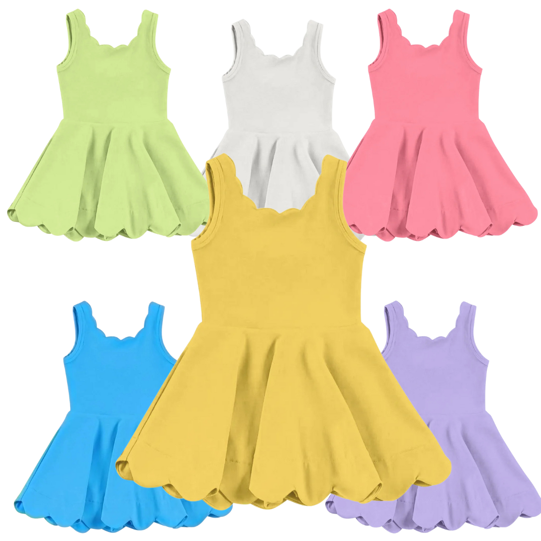 Scalloped Girls Yoga Dress with Skort (6 colors) - Preorder