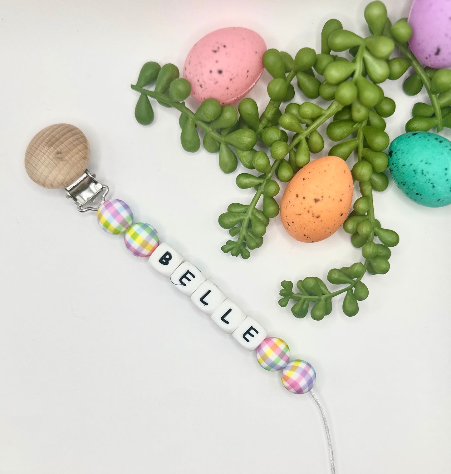 ‘Spring Gingham’ Paci Clip