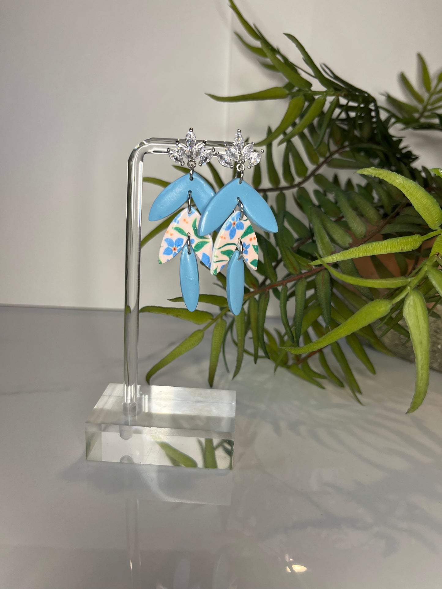 Earrings—Blue Floral #076