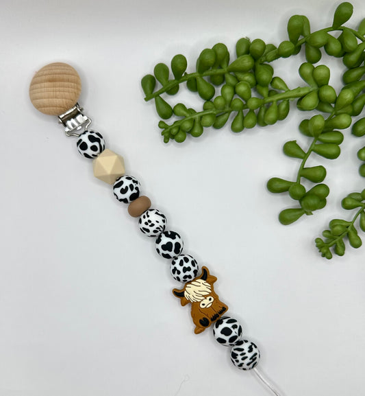 Moo X Brown Cow Pacifier Clip