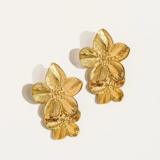 Ivy 18K Gold Statement Stacked Flower Earring