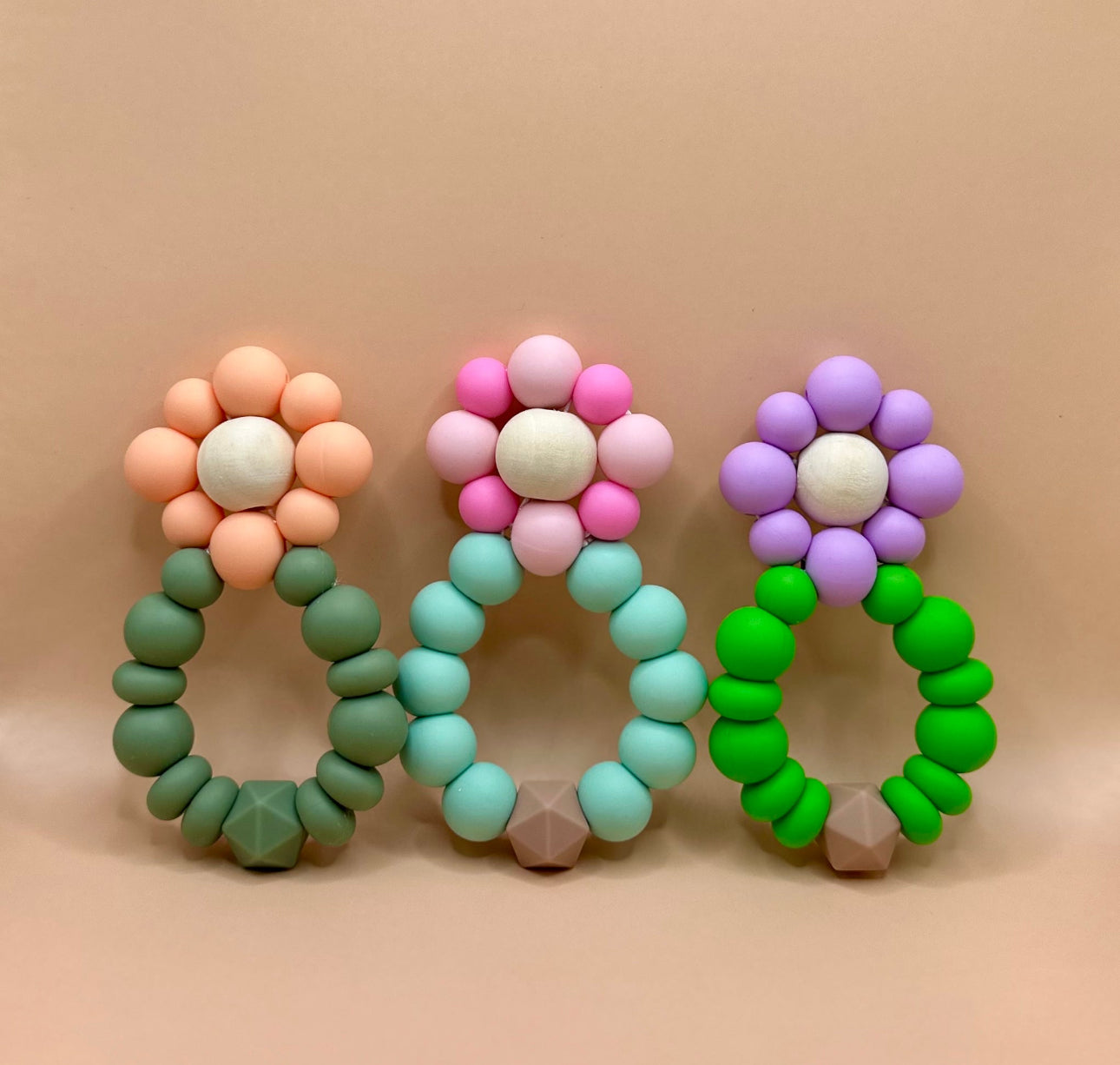 Flower Teether — Shocking Pink & Green