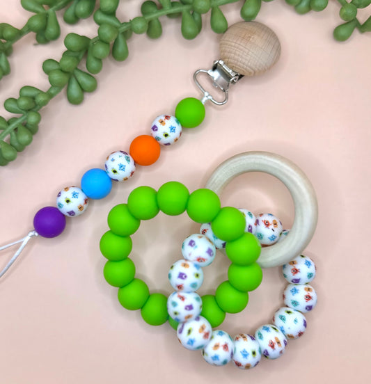 Little Monsters Pacifier Clip + Teether