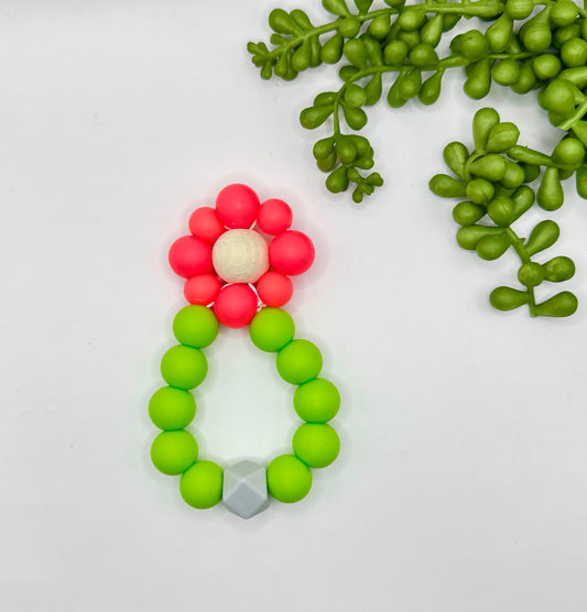 Flower Teether — Shocking Pink & Green