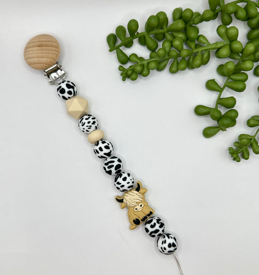 Moo X Cream Cow Pacifier Clip