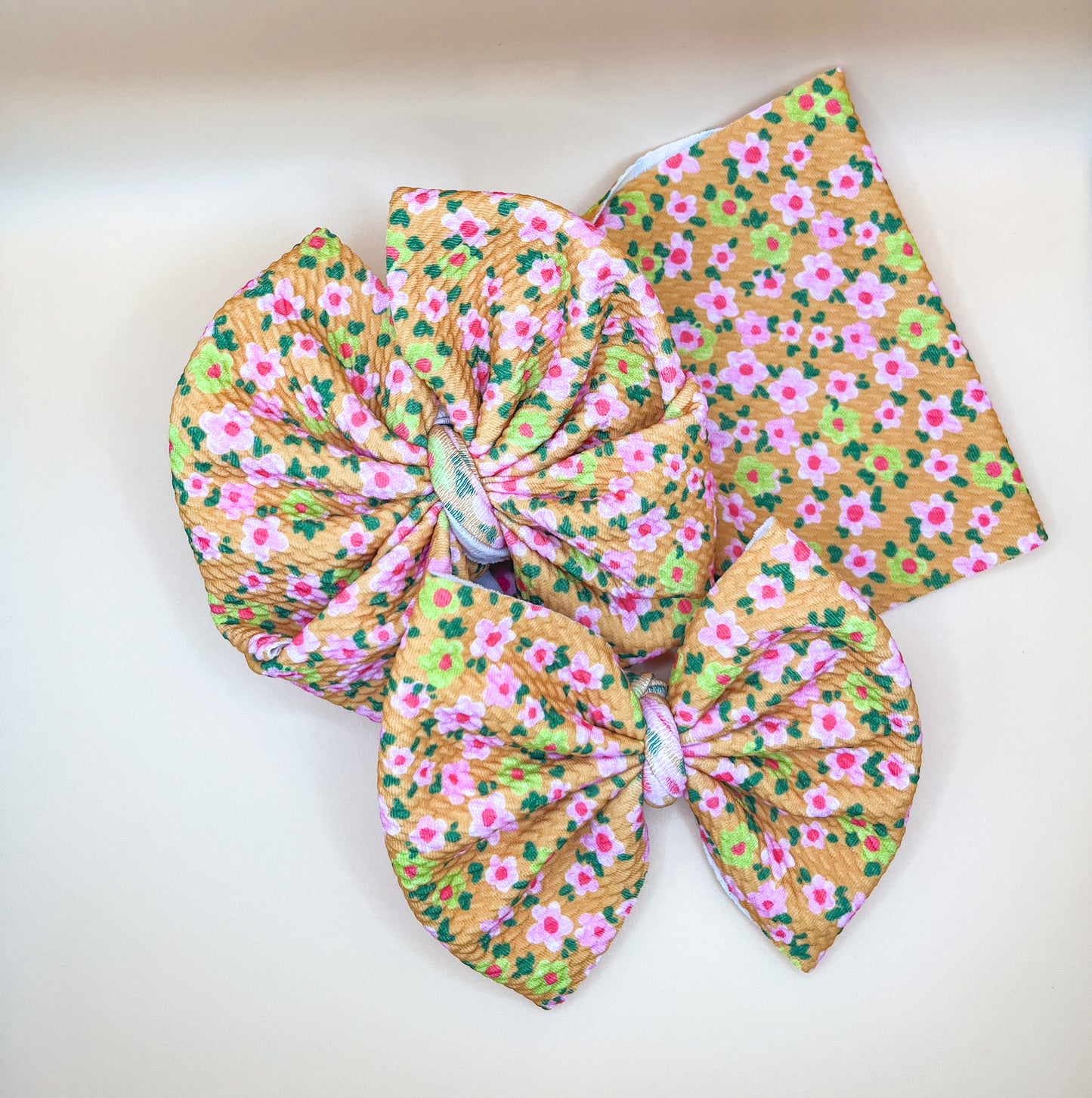 Pink/Green Flowers on Orange