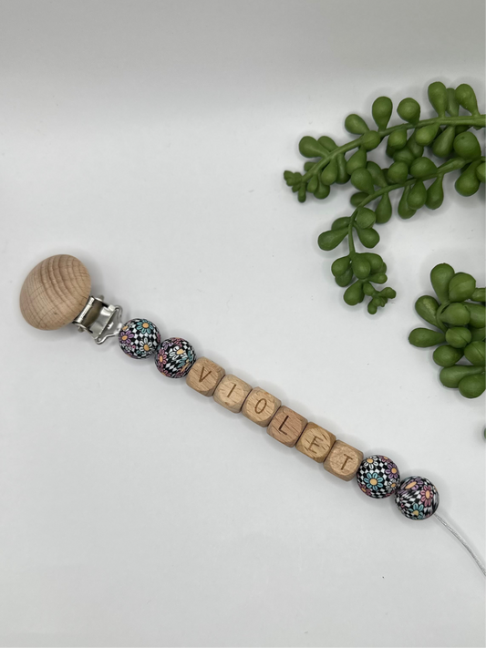 Checkered Floral Pacifier Clip
