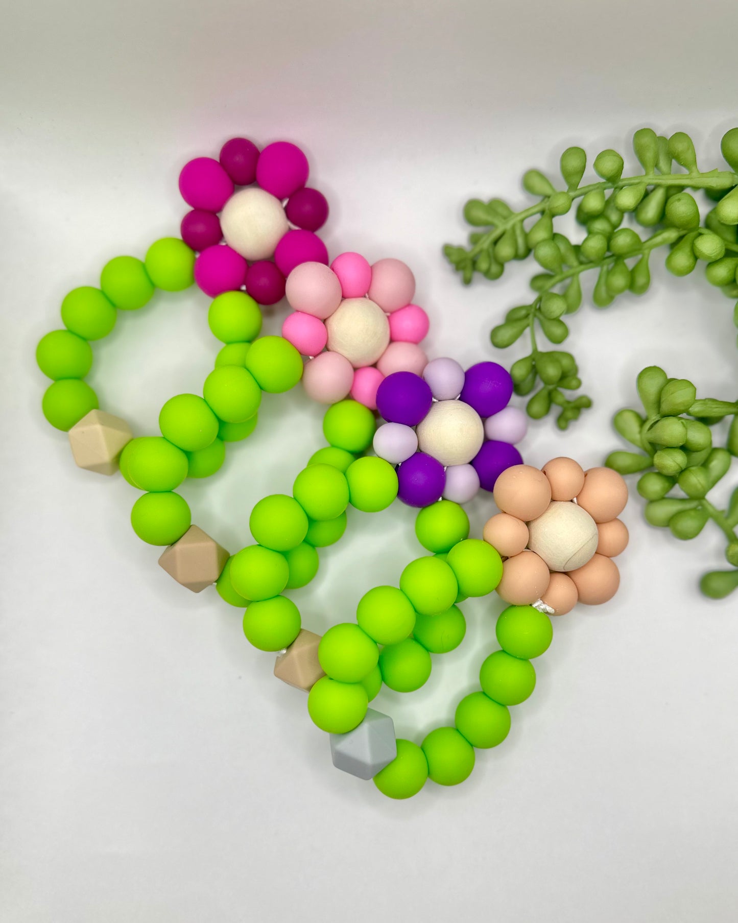 Flower Teether—Raspberry + Fuchsia