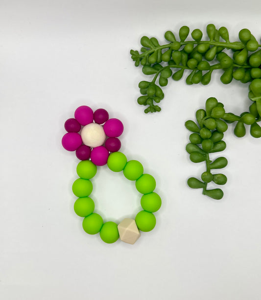 Flower Teether—Raspberry + Fuchsia