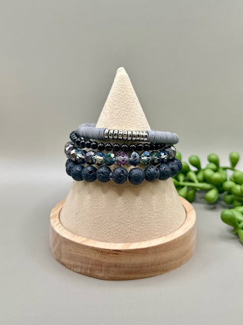 Dark Stone 4pc Adult Bracelet Stack