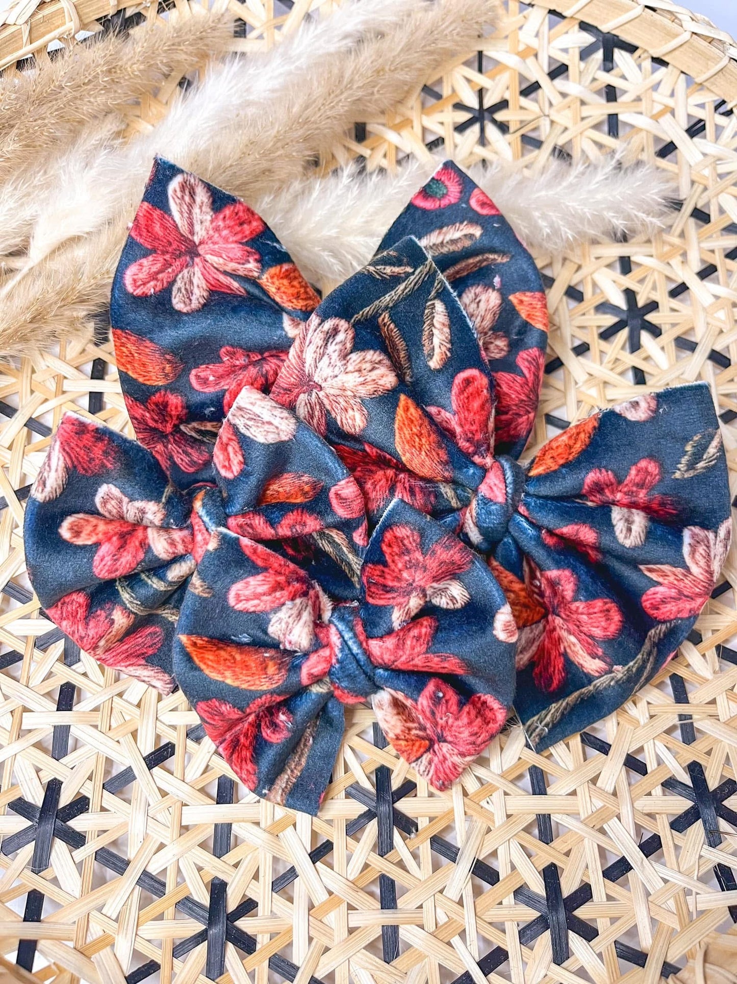 Navy Floral Faux Embroidery