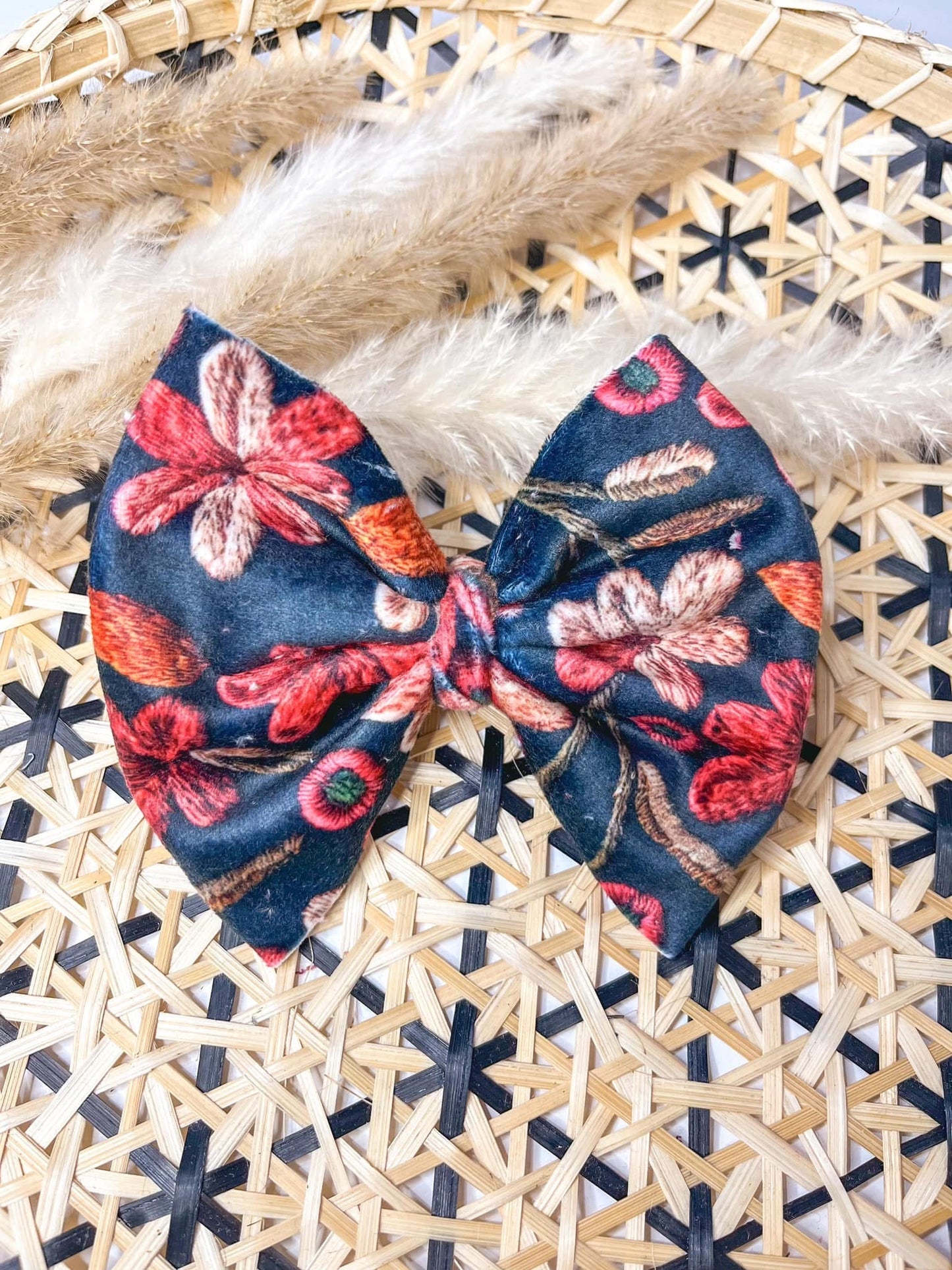 Navy Floral Faux Embroidery