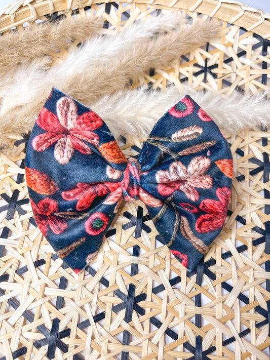 Navy Floral Faux Embroidery