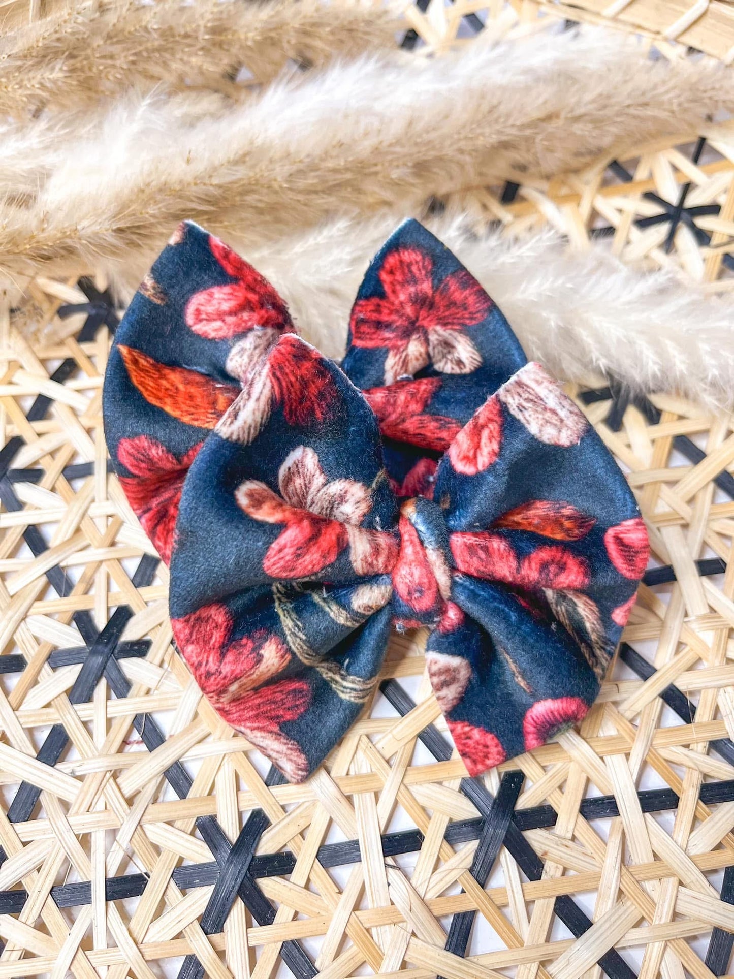 Navy Floral Faux Embroidery