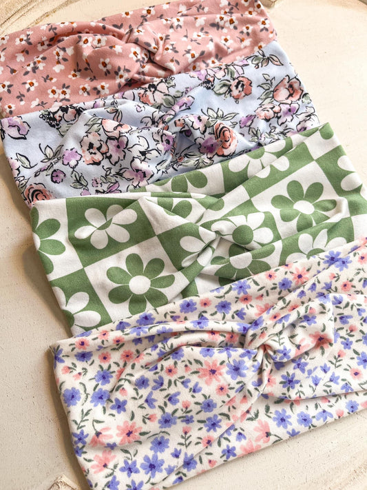 Green Floral Check Headband