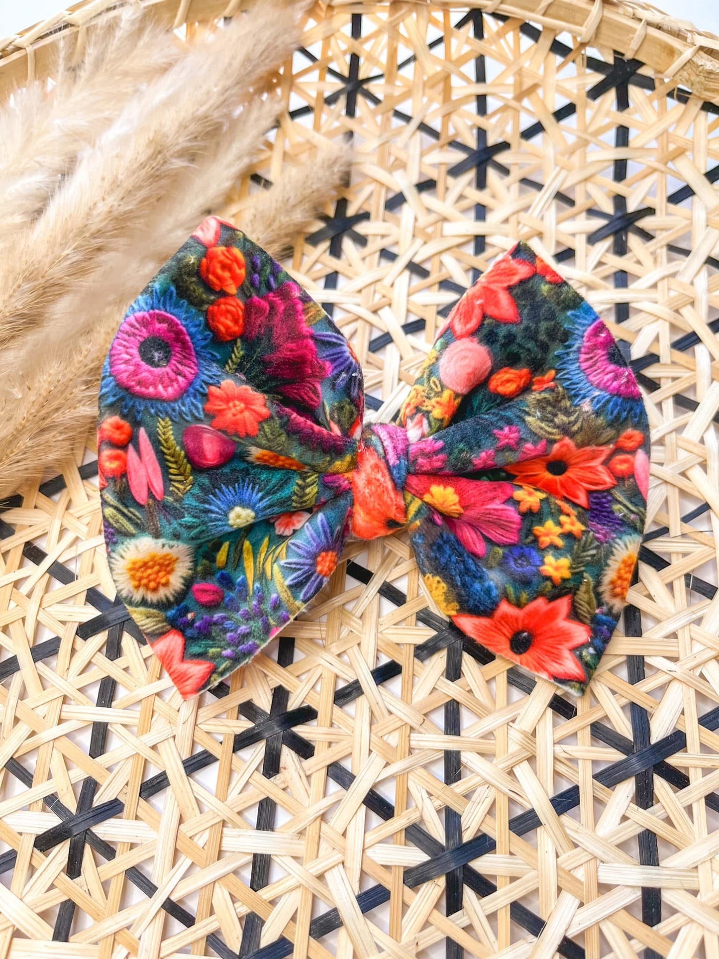 3D Vibrant Velvet Florals Bow