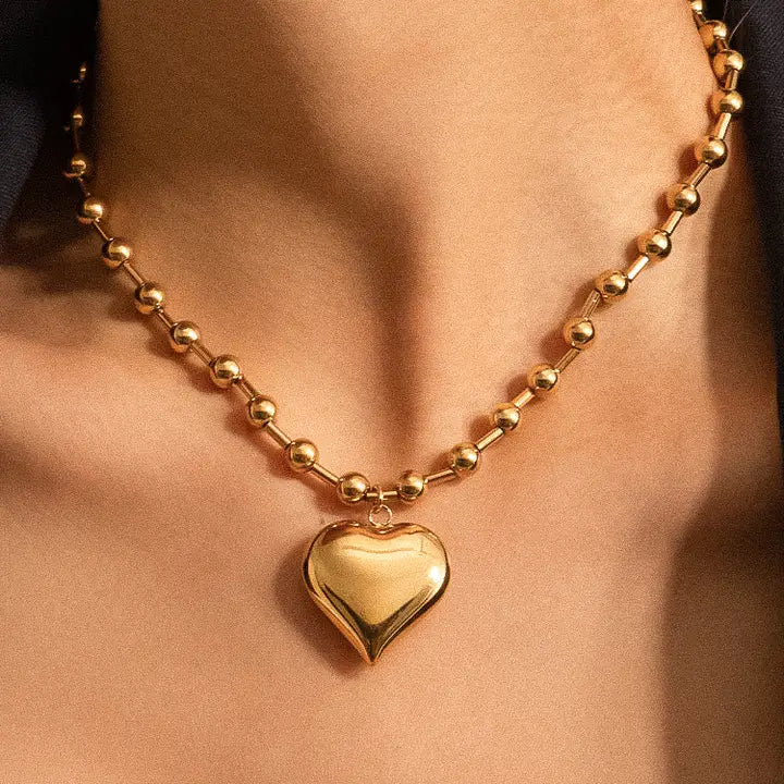 Paris 18K Gold Non-Tarnish Large Heart Chain Necklace- BALL CHAIN - preorder