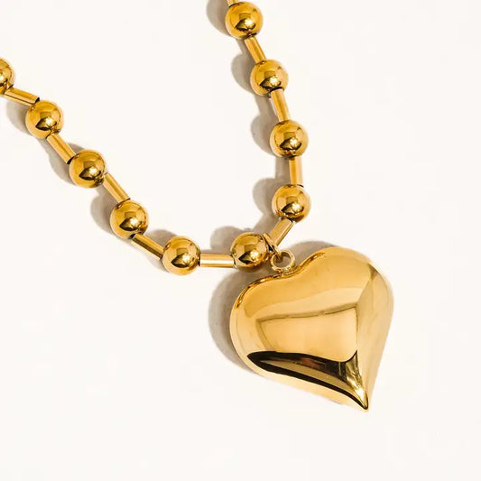 Paris 18K Gold Non-Tarnish Large Heart Chain Necklace- BALL CHAIN - preorder