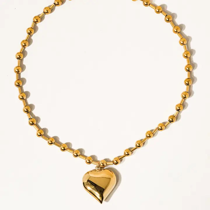 Paris 18K Gold Non-Tarnish Large Heart Chain Necklace- BALL CHAIN - preorder