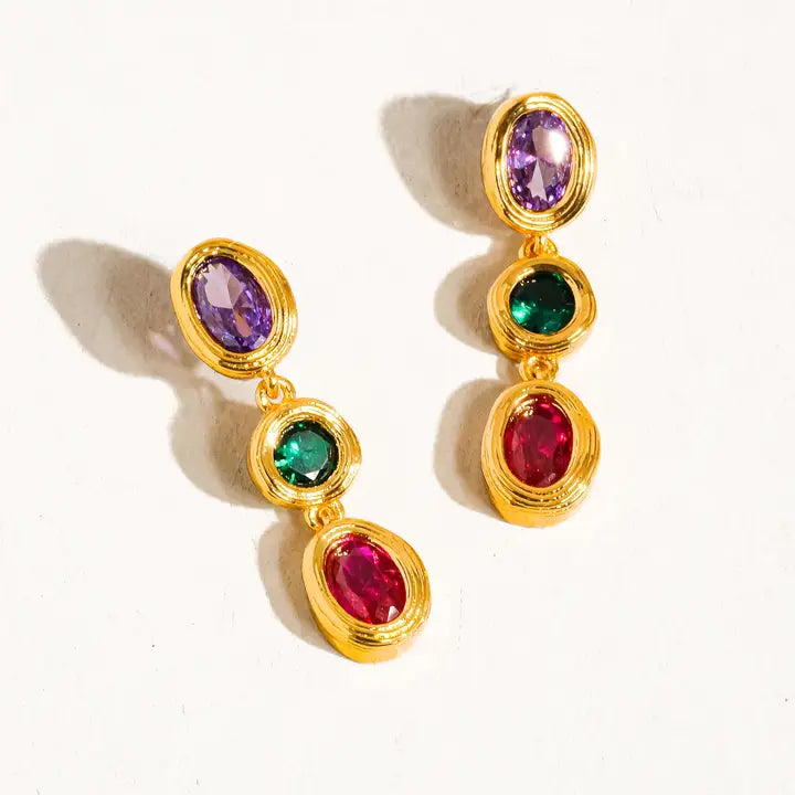 Brunwyn 18K Gold Multi Stone Cz Drop Earring
