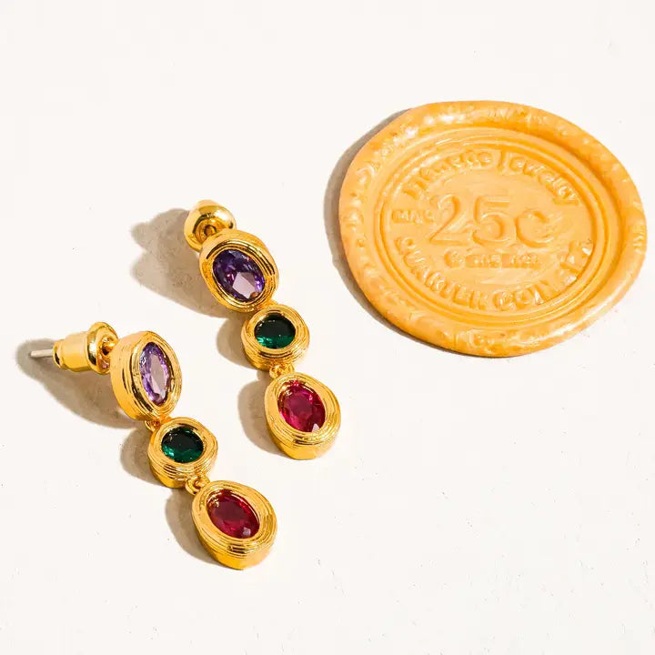 Brunwyn 18K Gold Multi Stone Cz Drop Earring