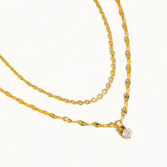 Cerise 18K Gold Non-Tarnish Cz Stone Stacked Necklace - preorder