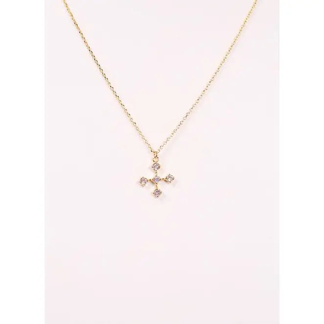 Eleanor Cz Cross Necklace Gold - preorder
