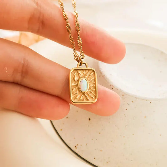 Elaine 18K Non-Tarnish Rectangle Stone Sun Necklace - preorder
