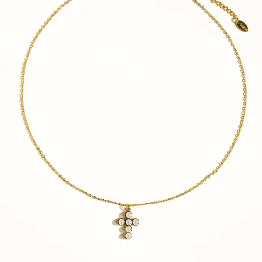 Faith Non-Tarnish Dainty Pearl Cross Necklace