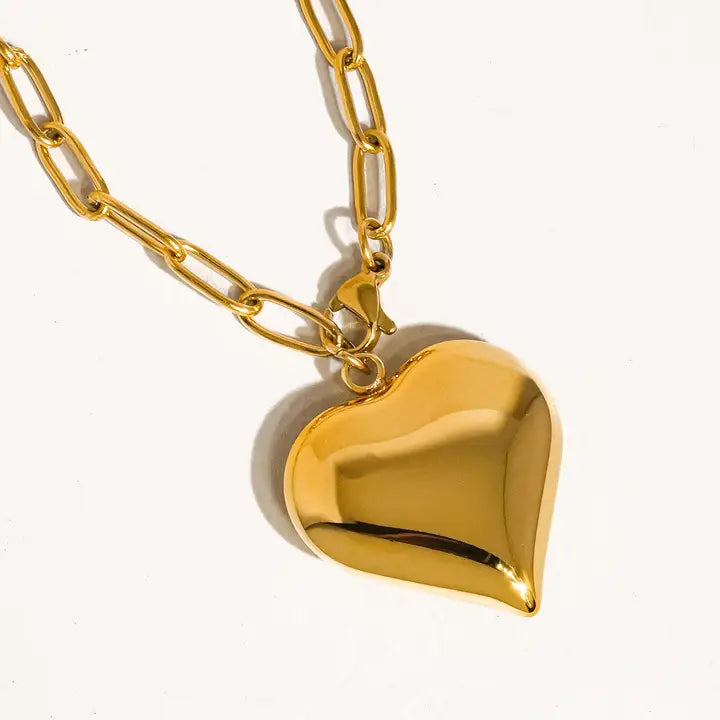 Paris 18K Gold Non-Tarnish Large Heart Chain Necklace LINK CHAIN- preorder
