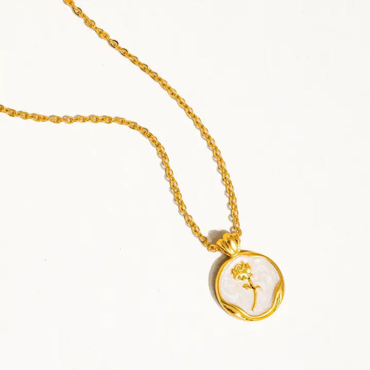 Mallory 18K Gold Rose Coin Pendant Necklace - preorder