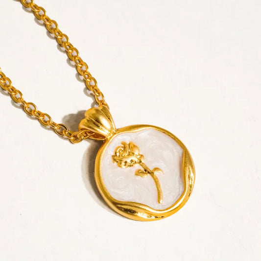 Mallory 18K Gold Rose Coin Pendant Necklace - preorder