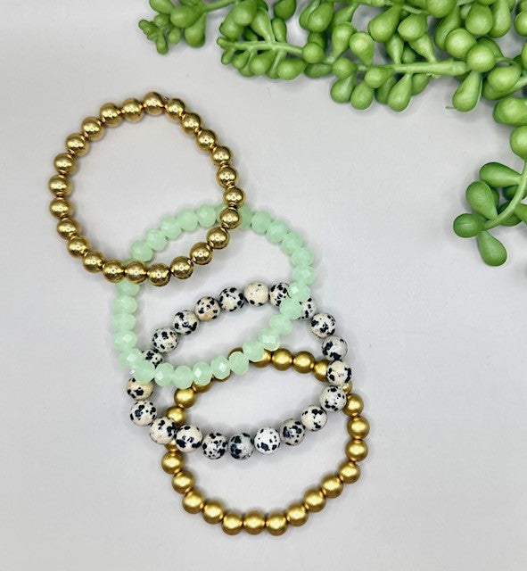 Dalmatian Jasper X Mint 4pc Adult Bracelet Stack