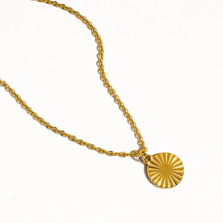 Miraz 18k Gold Non-Tarnish Round Sun Gaze Necklace