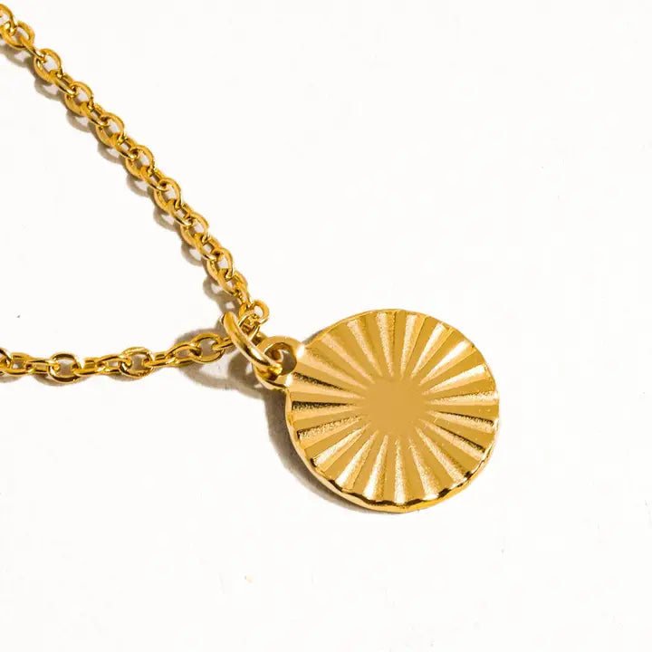 Miraz 18k Gold Non-Tarnish Round Sun Gaze Necklace