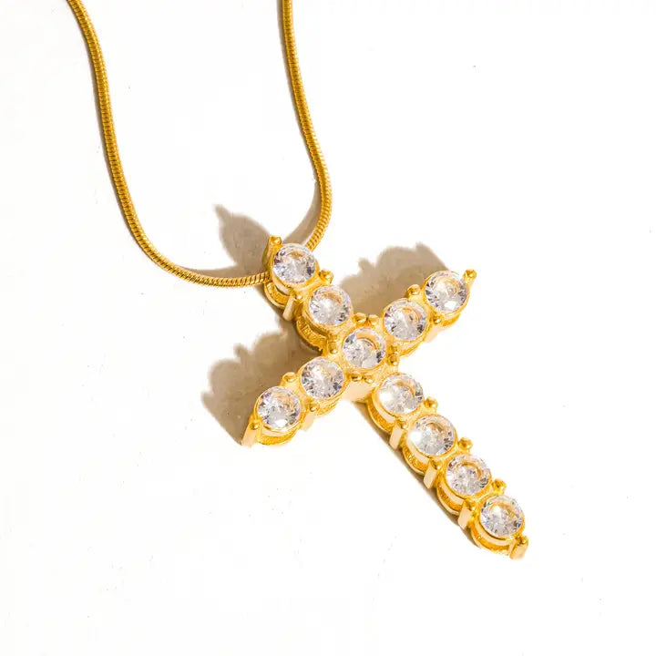 Raeven 18K Gold Non-Tarnish Cz Cross Necklace - preorder