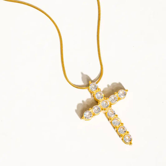 Raeven 18K Gold Non-Tarnish Cz Cross Necklace - preorder