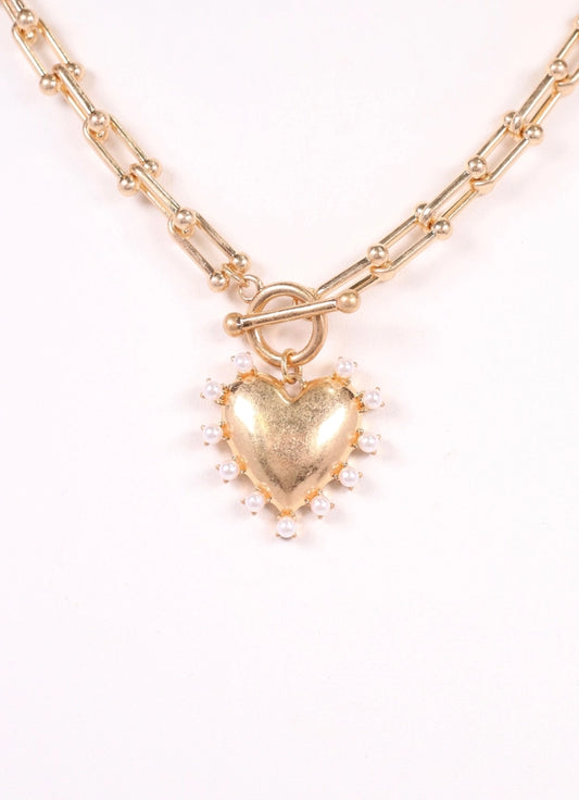 Shapiro Pearl Heart Necklace - Gold - preorder