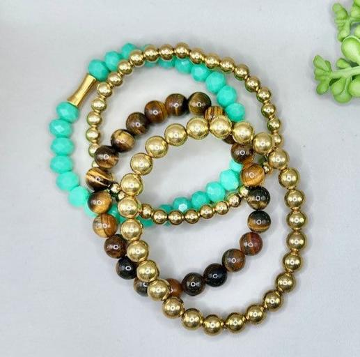 Tiger's Eye & Turquoise Adult Bracelet Stack