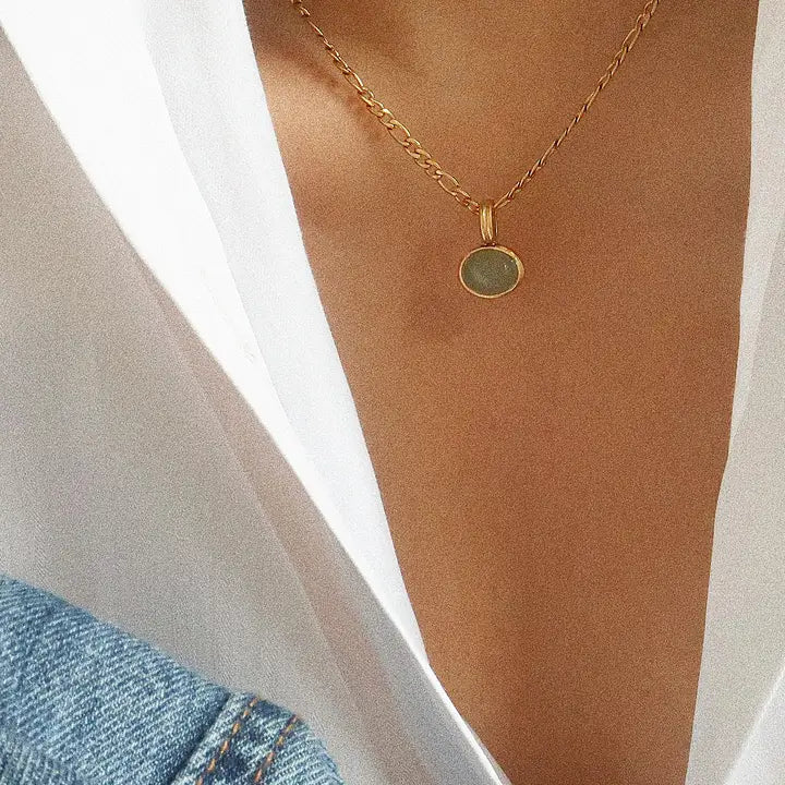 Winslow Non-Tarnish Green Stone Pendant Chain Necklace - preorder