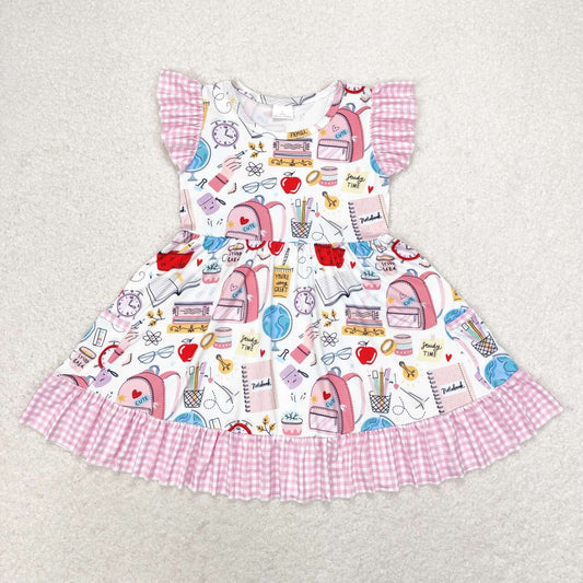BTS Pink Gingham Flutter Sleeve Girls Print Dress - Preorder