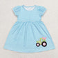 Tractor Blue Stripe Embroidered Girls Dress - Preorder