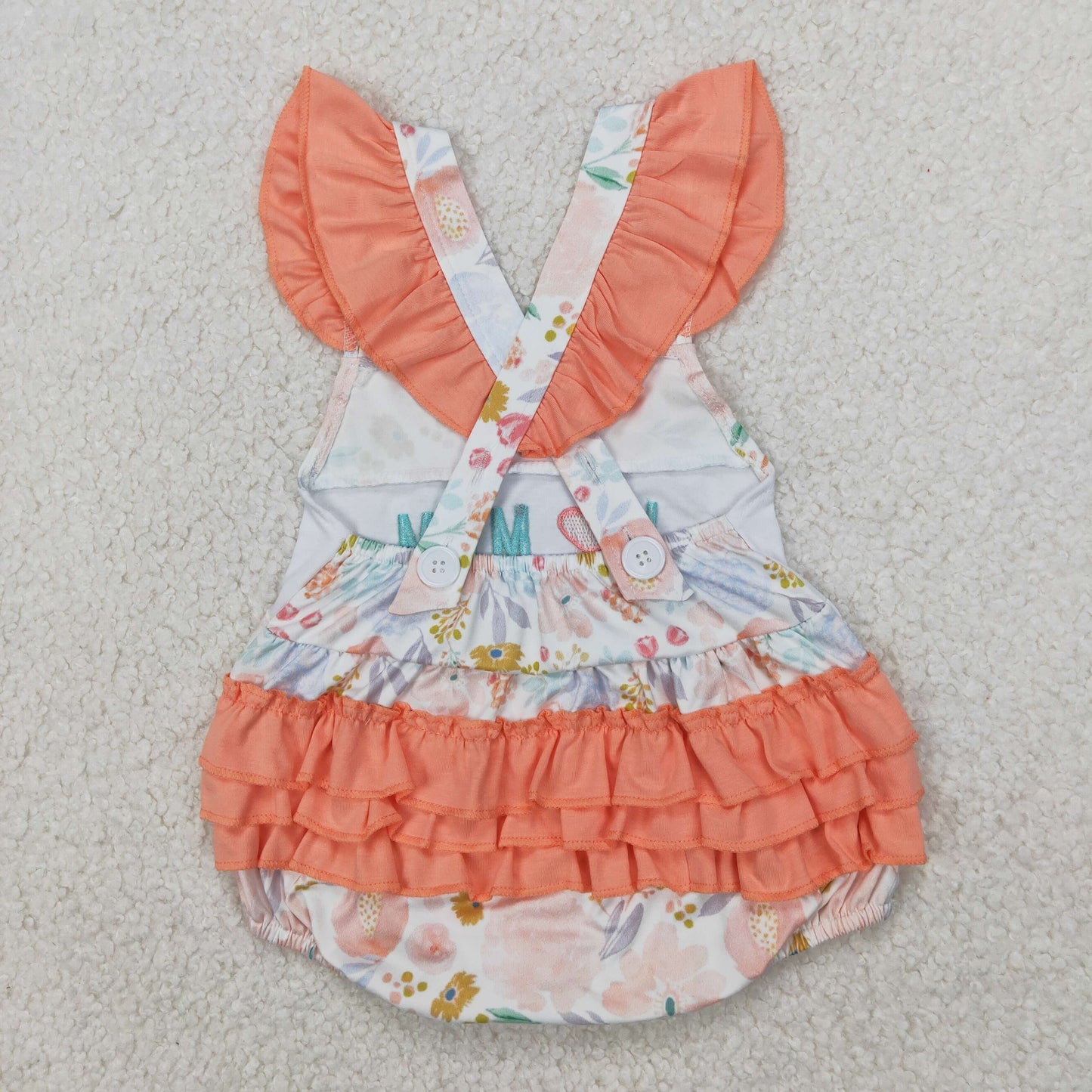 I Love Mom Embroidered Orange Floral Romper - Preorder