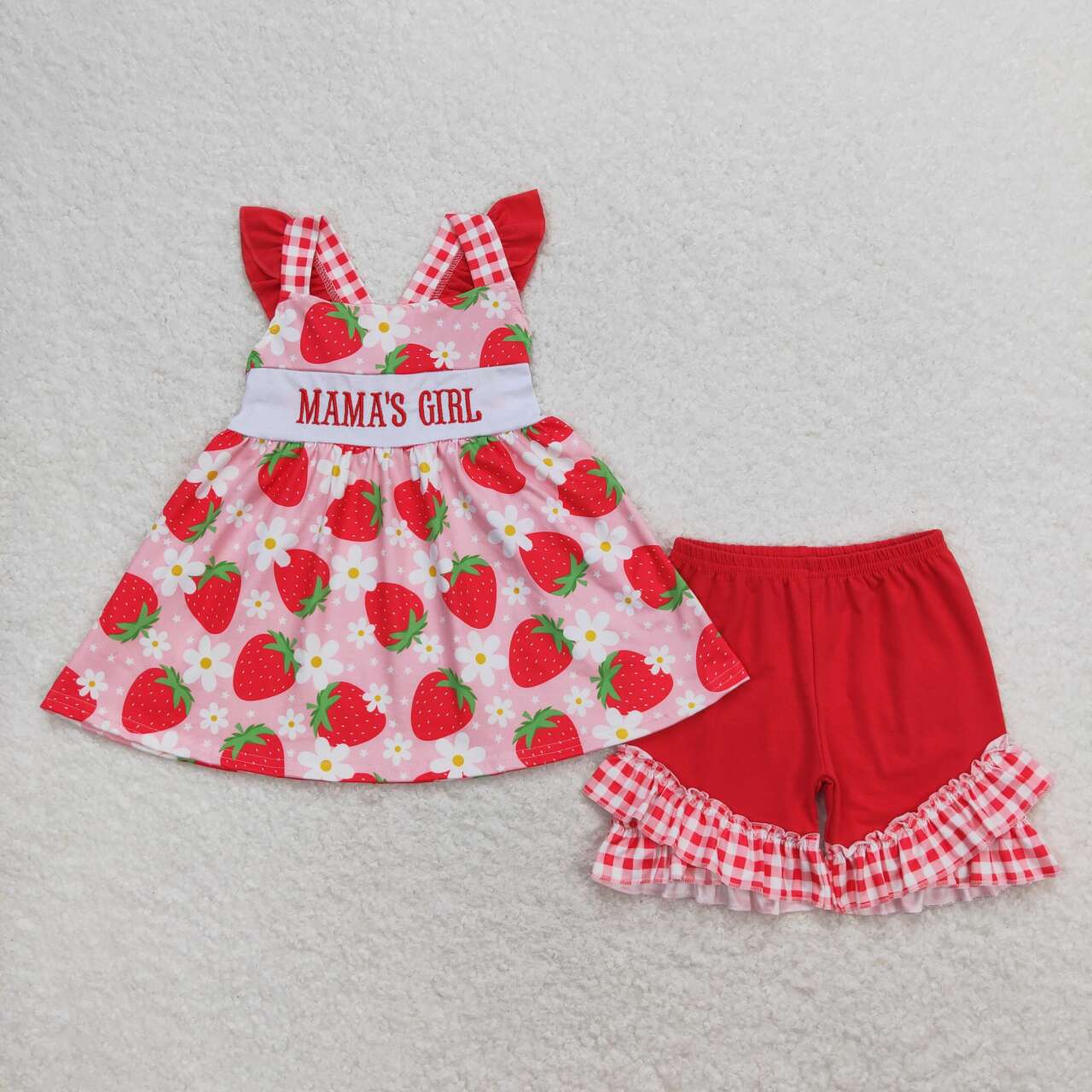 Mama's Girl Embroidered Strawberry Shorts Set - Preorder