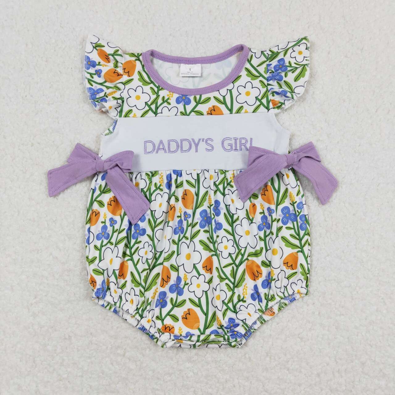 Daddy's Girl Floral Embroidered Girls Bubble - Preorder