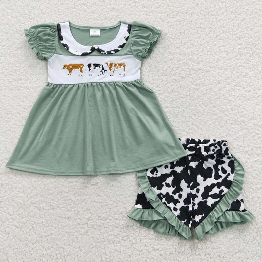 Cows Embroidered Girls Shorts Set - Preorder