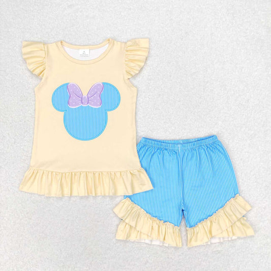 Blue/Yellow Mouse Girls Short Set - Preorder