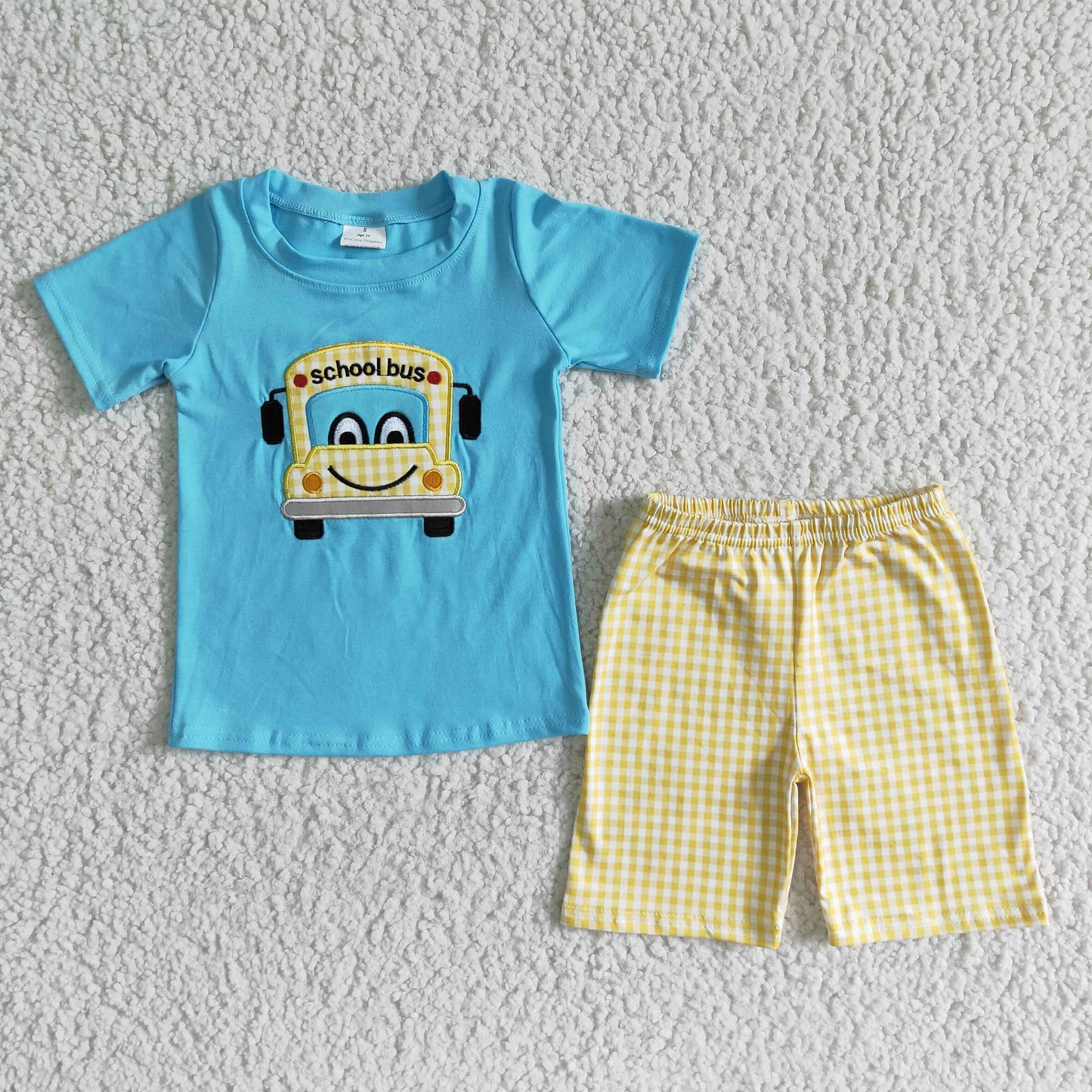 BTS Blue Embroidered School Bus Boys Shorts Set - Preorder